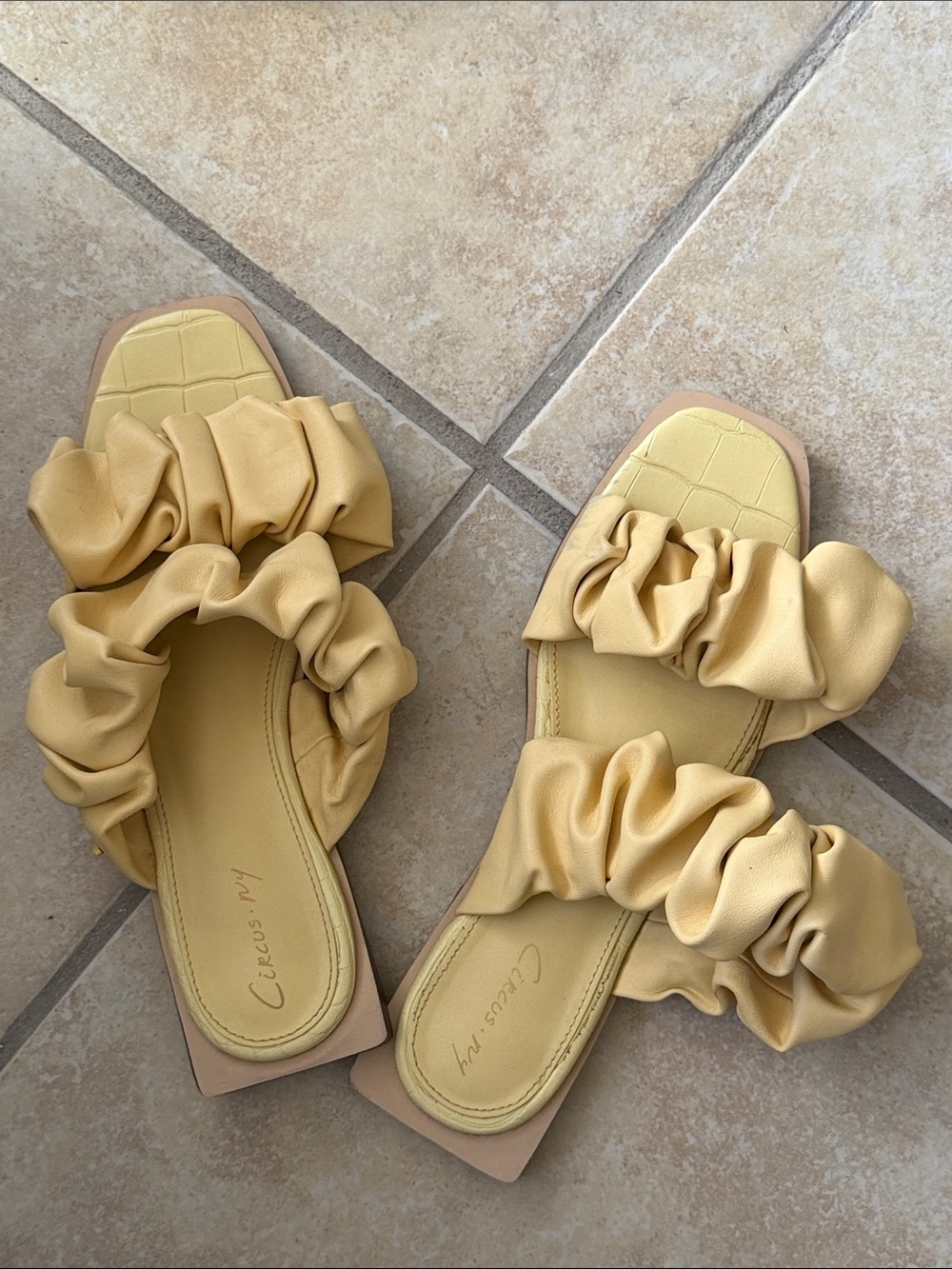 Women’s Yellow Ruched Slide Sandals